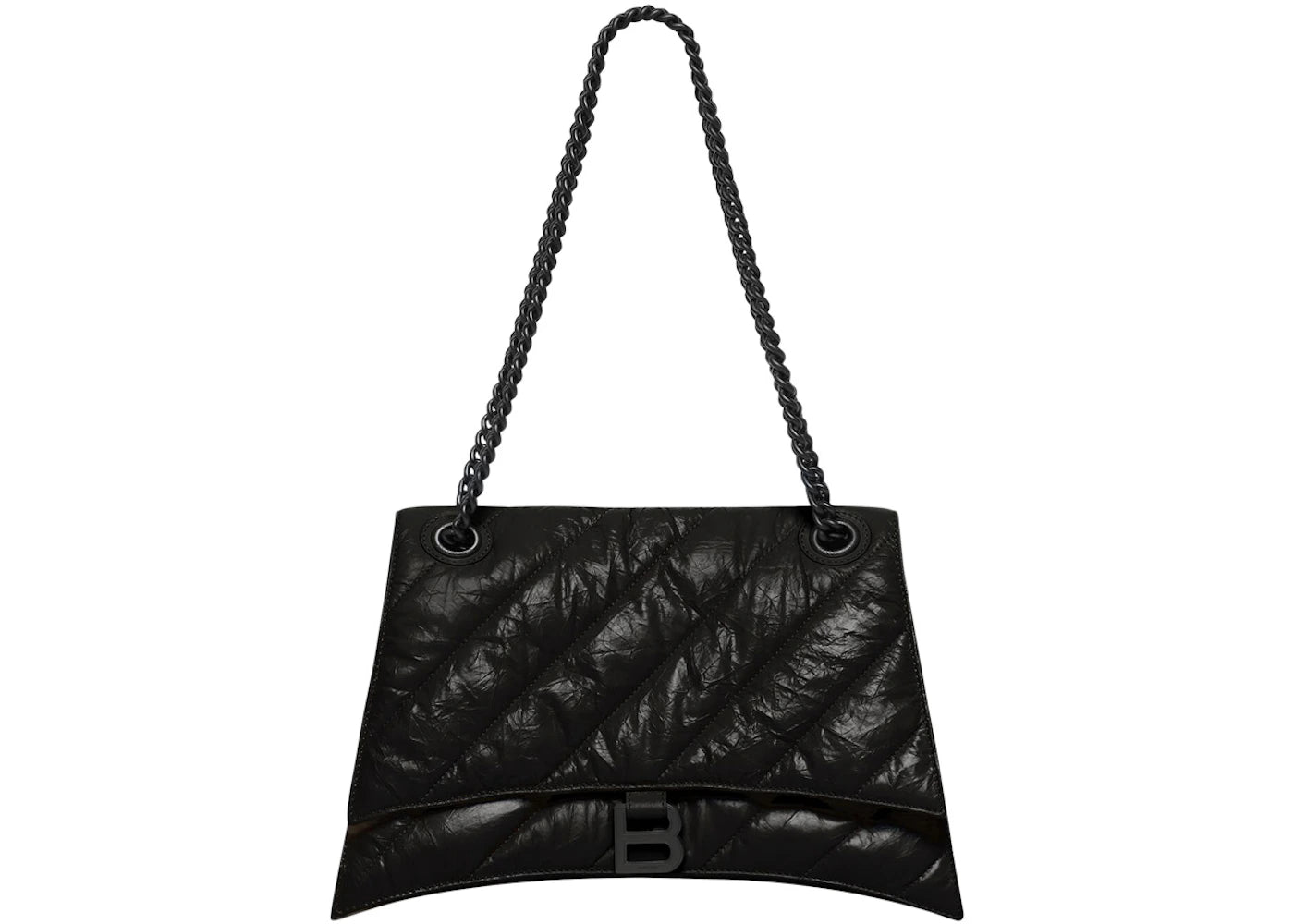 Balenciaga Crush Chain Shoulder Bag Medium Quilted Black/Black