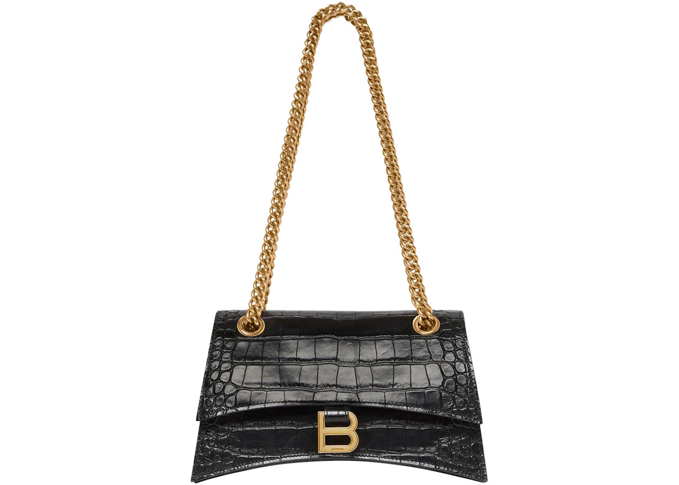 Balenciaga Crush Chain Shoulder Bag Small Crocodile Embossed Black