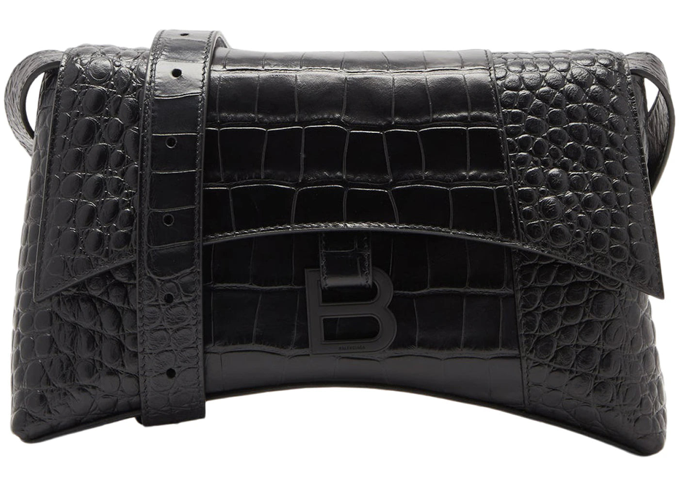 Balenciaga Downtown Shoulder Bag XS Crocodile Embossed Black/Black