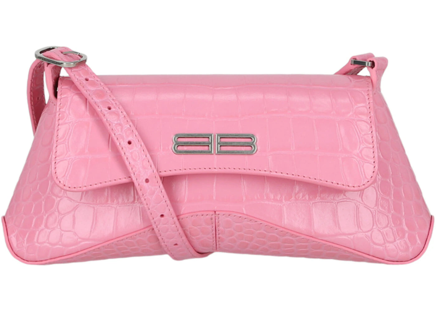 Balenciaga Embossed Croc Shoulder Bag Pink