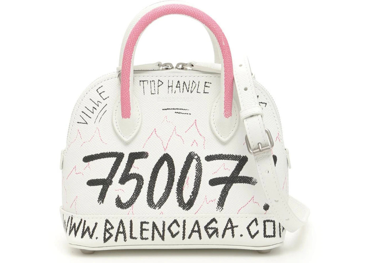 Balenciaga Graffiti Ville Top Handle Shoulder Bag XXS White