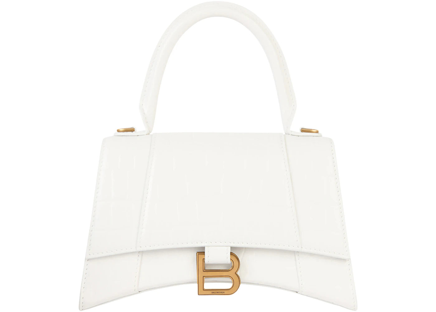 Balenciaga Hourglass Handbag Crocodile Embossed White/Gold-tone