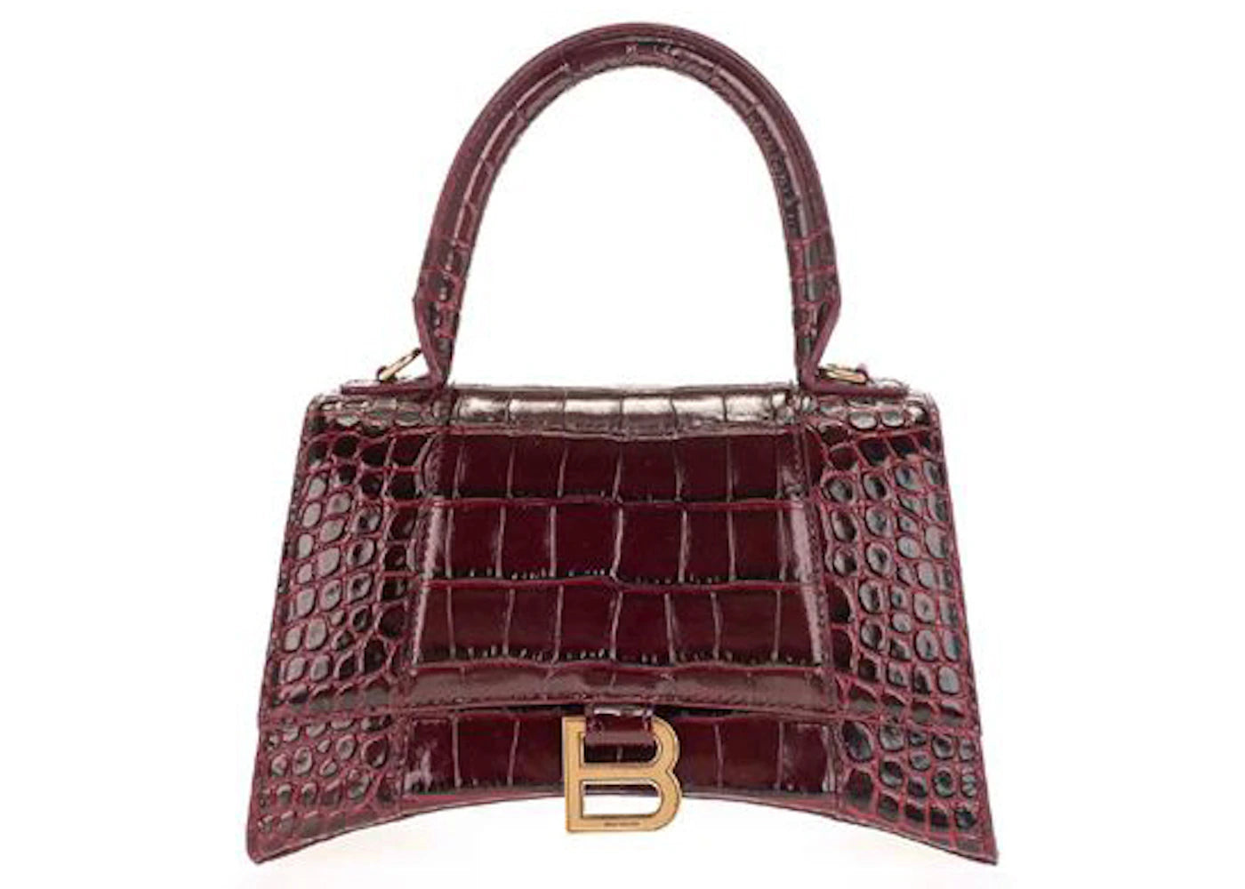 Balenciaga Hourglass Hourglass S Top Handle Bag Crocodile Embossed Burgundy