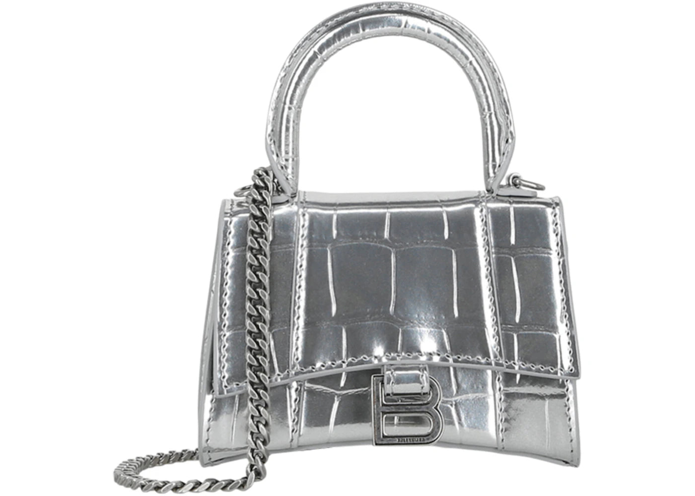 Balenciaga Hourglass Mini Bag With Chain Silver