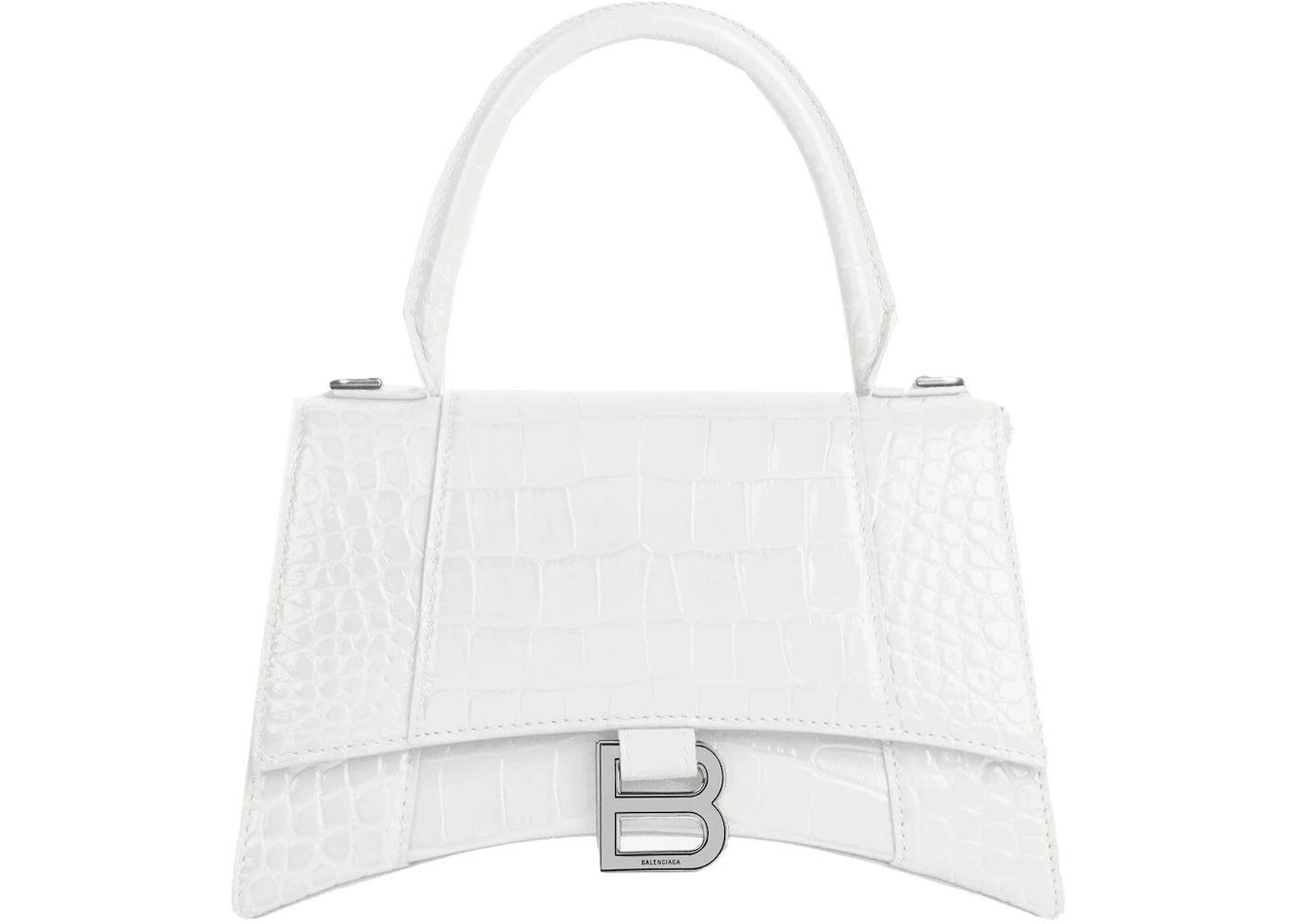 Balenciaga Hourglass Small Top Handle Bag Crocodile Embossed White