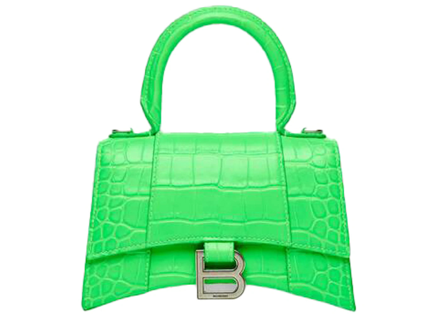 Balenciaga Hourglass Top Handle Bag Extra Small Crocodile Embossed Fluo Green