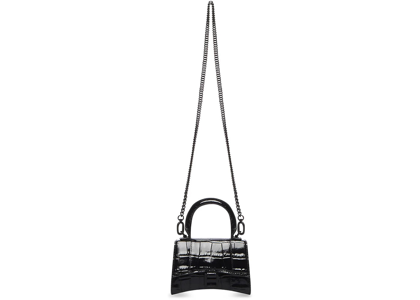 Balenciaga Hourglass Top-Handle Bag Mini Croc Embossed Black