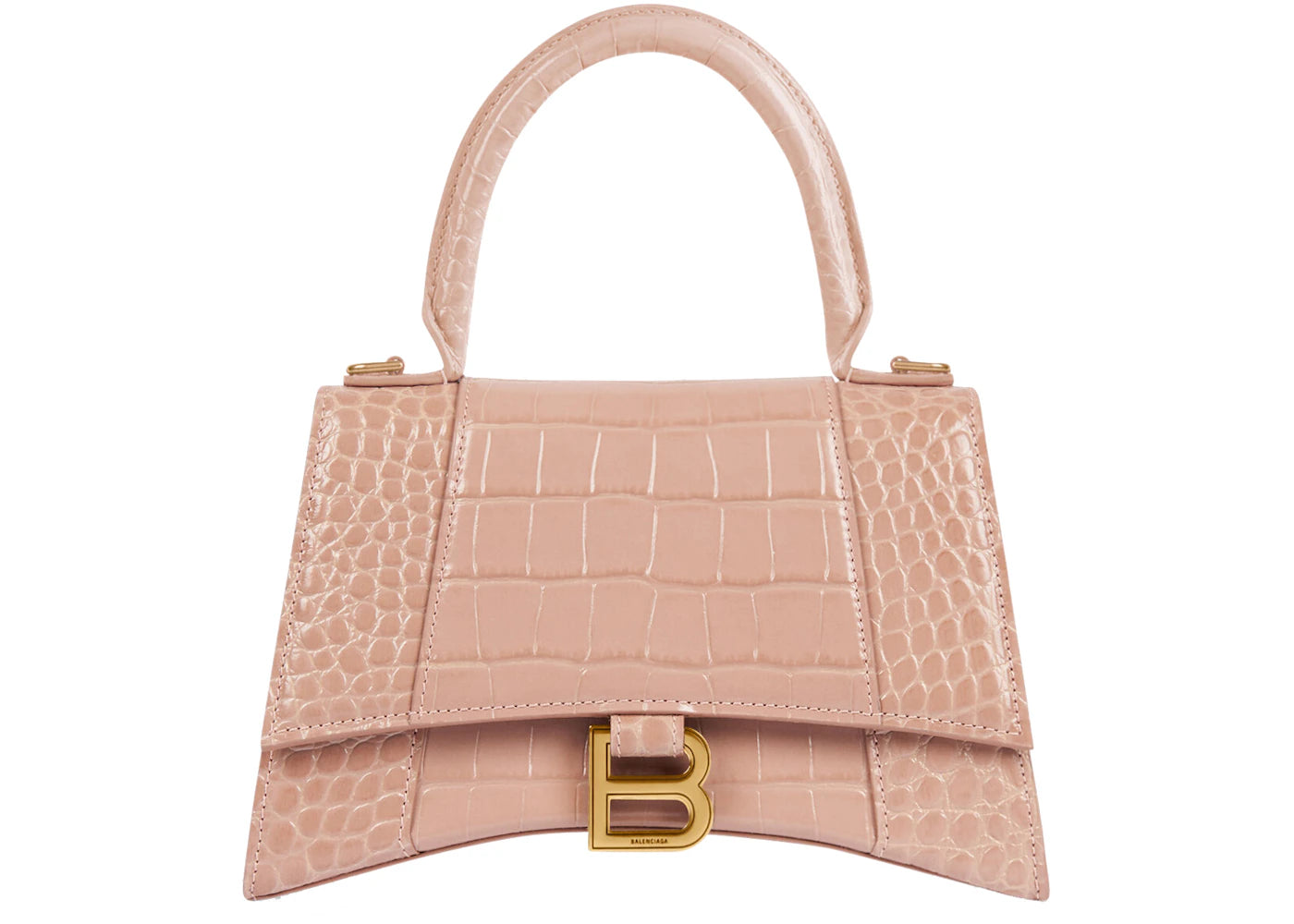 Balenciaga Hourglass Top Handle Bag Small Crocodile Embossed Beige