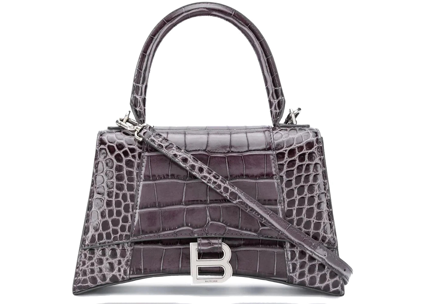 Balenciaga Hourglass Top Handle Bag Small Crocodile Embossed Grey