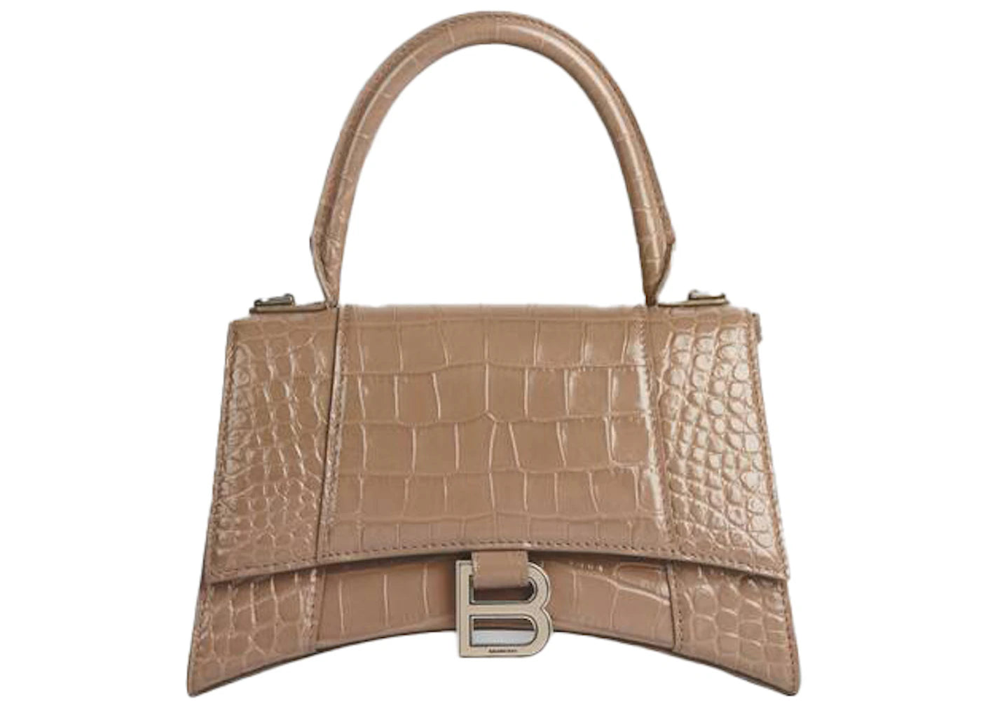 Balenciaga Hourglass Top Handle Bag Small Crocodile Embossed Mink