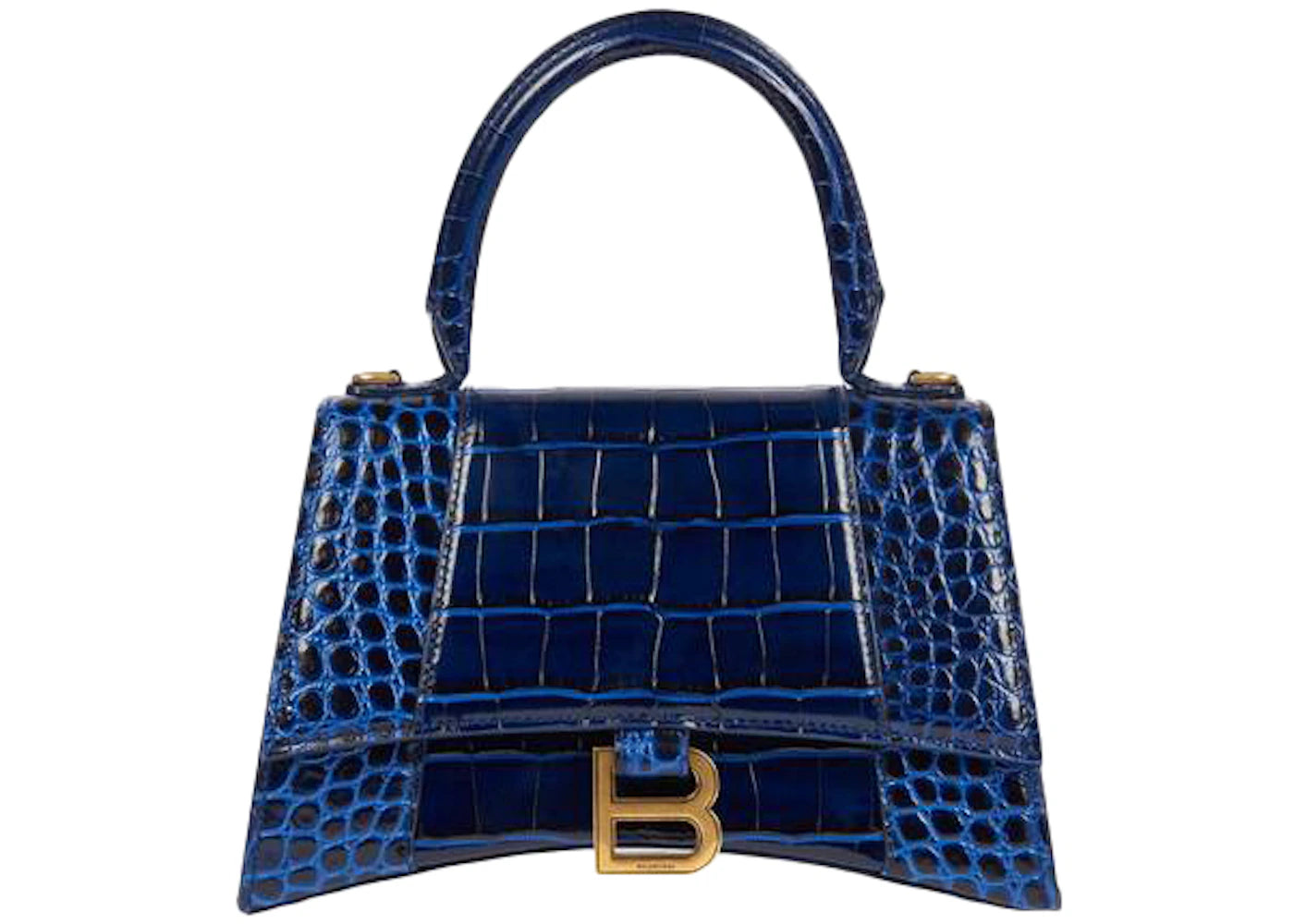 Balenciaga Hourglass Top Handle Bag Small Crocodile Embossed Navy