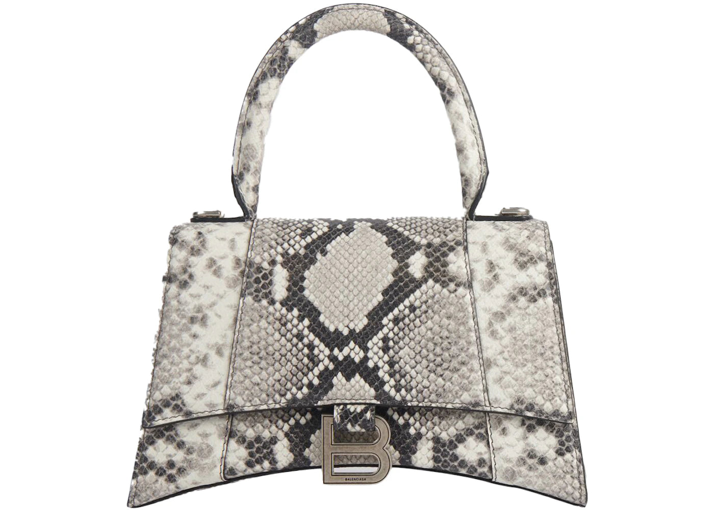 Balenciaga Hourglass Top Handle Bag Small Snakeskin Embossed Black/White