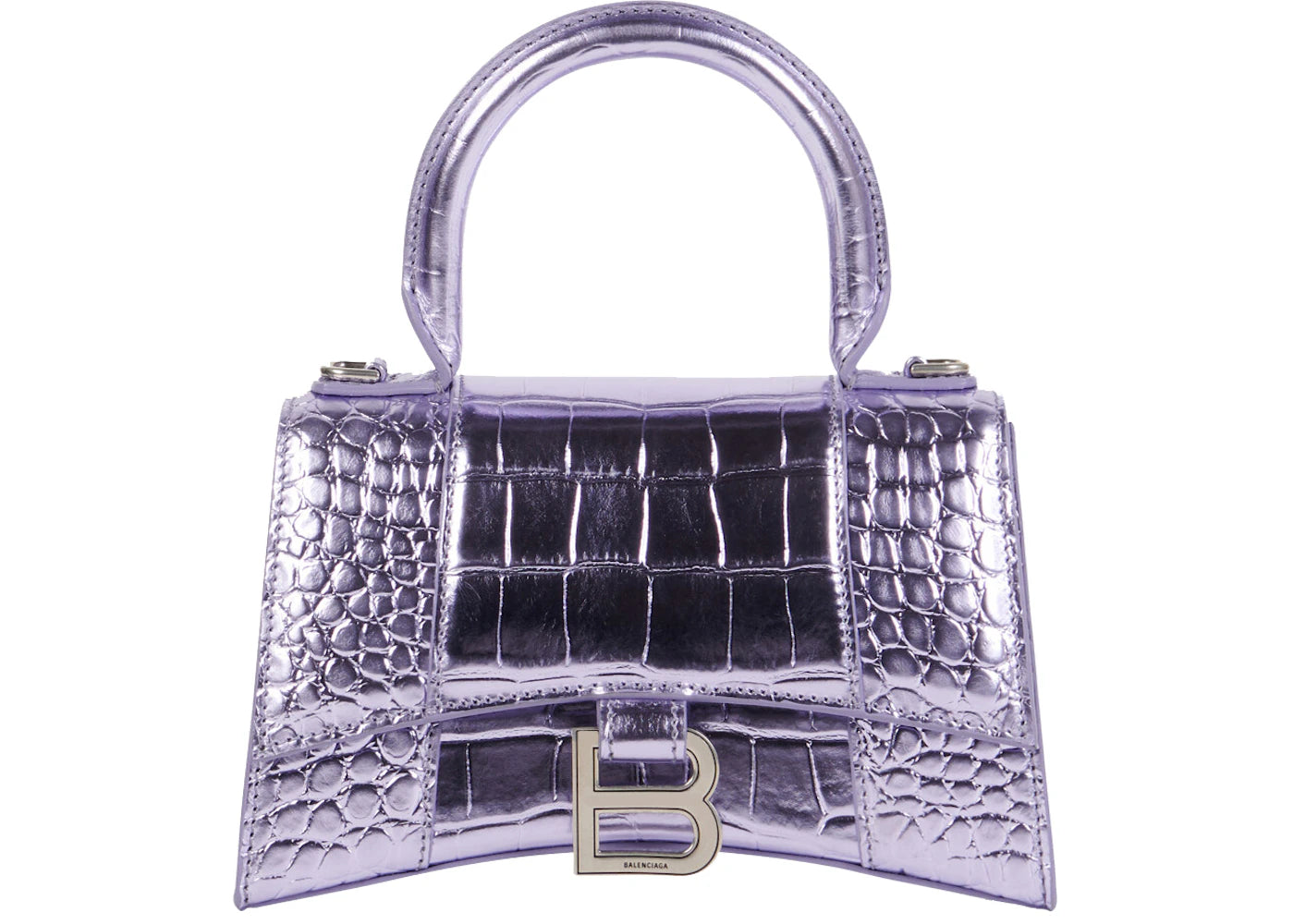 Balenciaga Hourglass Top Handle Bag XS Crocodile Embossed Purple