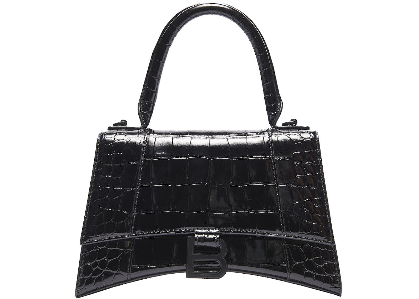 Balenciaga Hourglass Top Handle Crocodile Embossed XS Black
