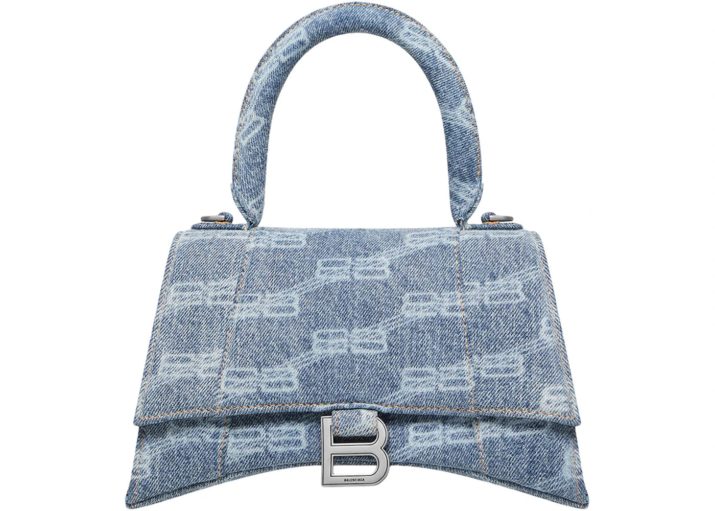Balenciaga Hourglass Top Handle Small BB Monogram Denim Bleached Blue