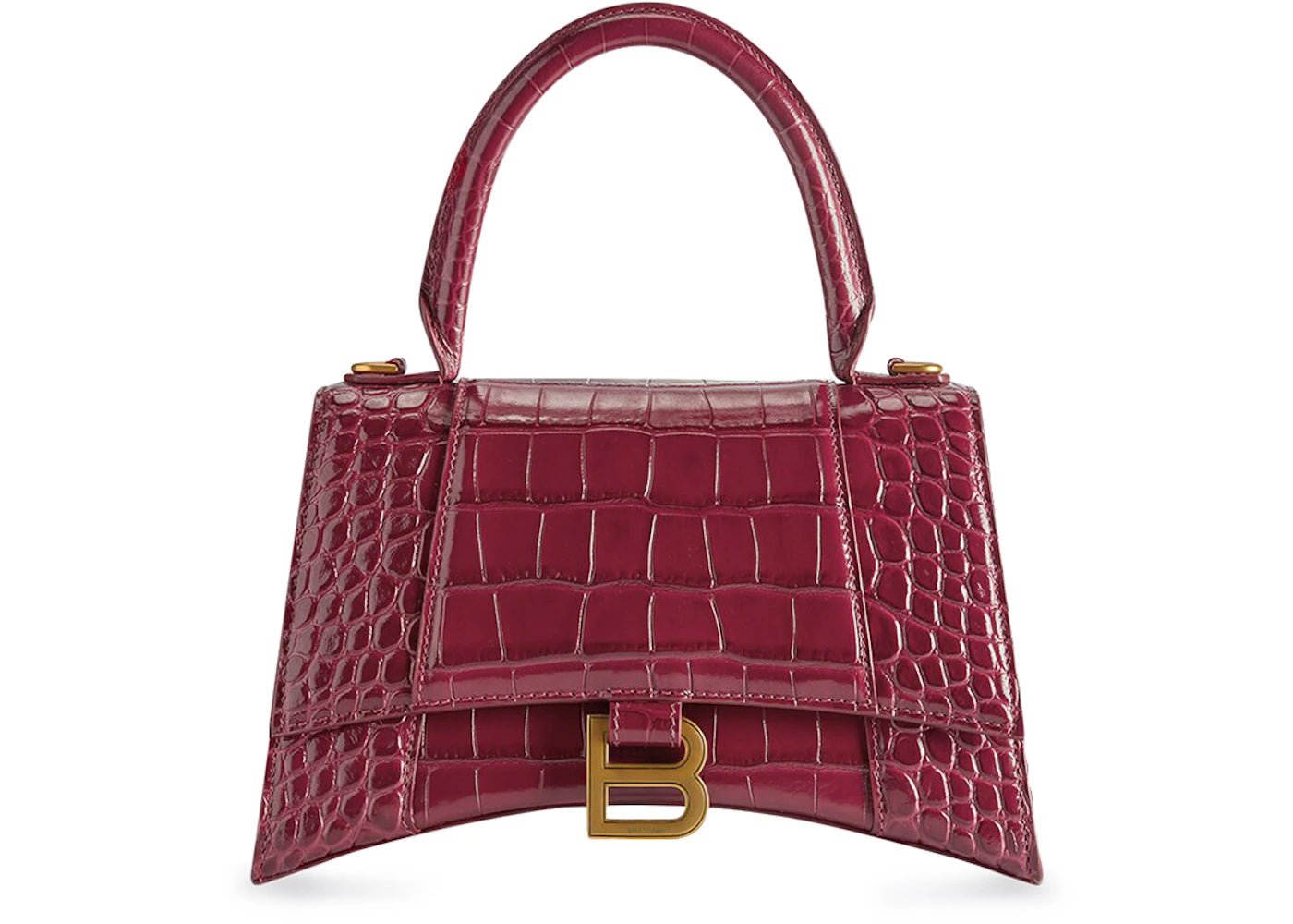 Balenciaga Hourglass Top Handle Small Crocodile Embossed Bright Red