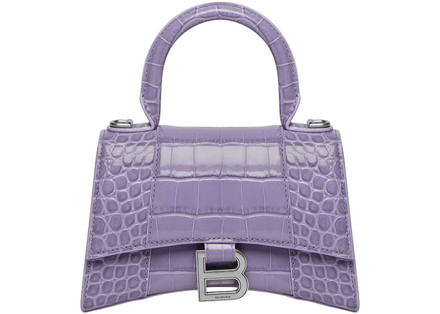 Balenciaga Hourglass Top Handle XS Crocodile Embossed Lilac