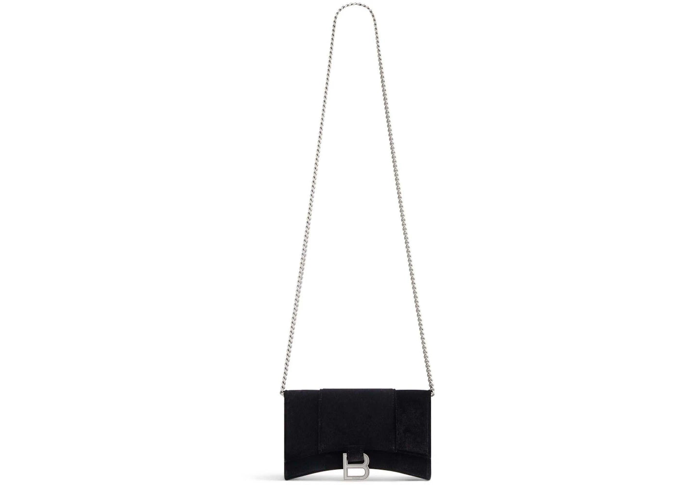 Balenciaga Hourglass Velvet Jersey Wallet on Chain Black