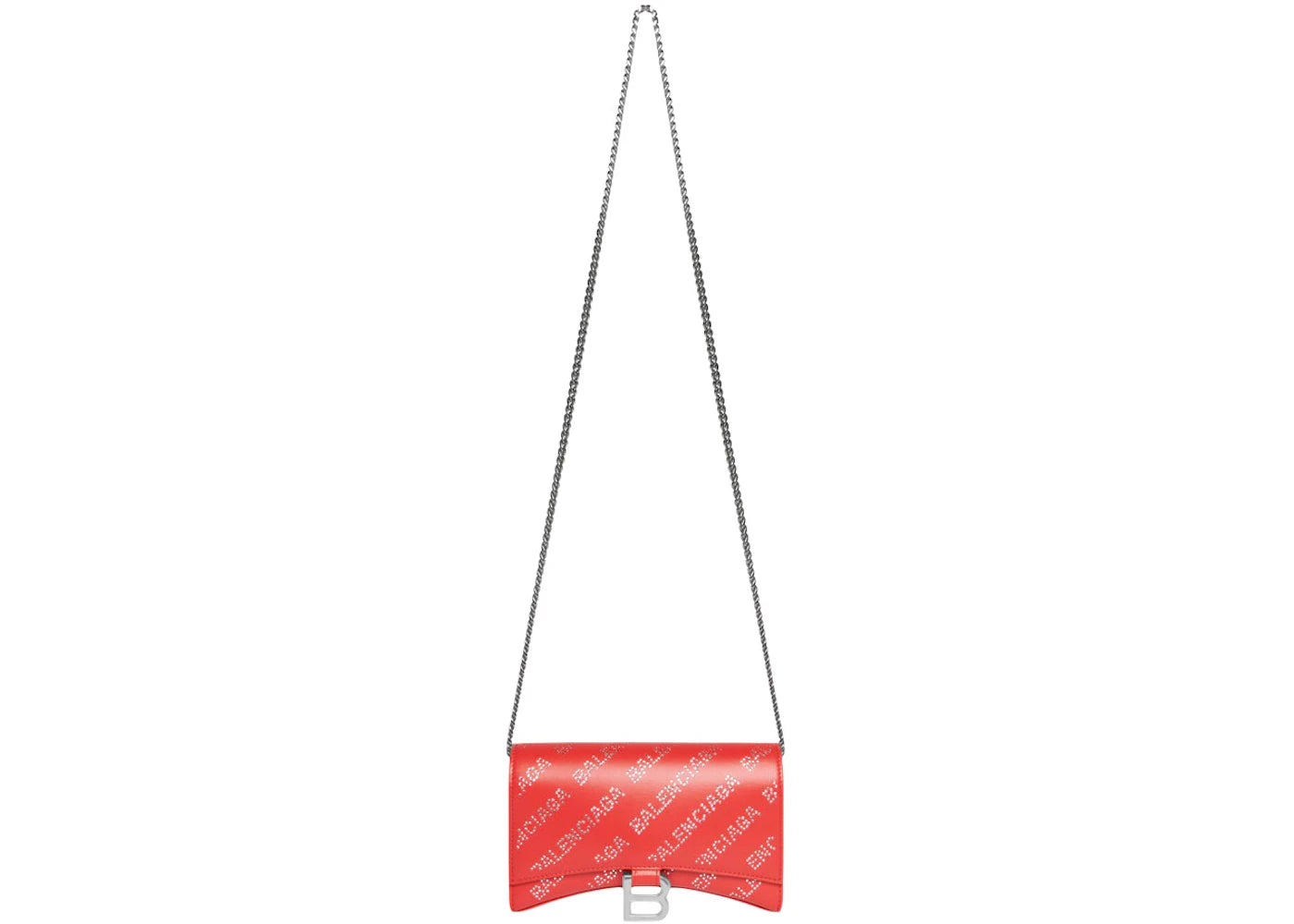 Balenciaga Hourglass Wallet On Chain And Rhinestones Red