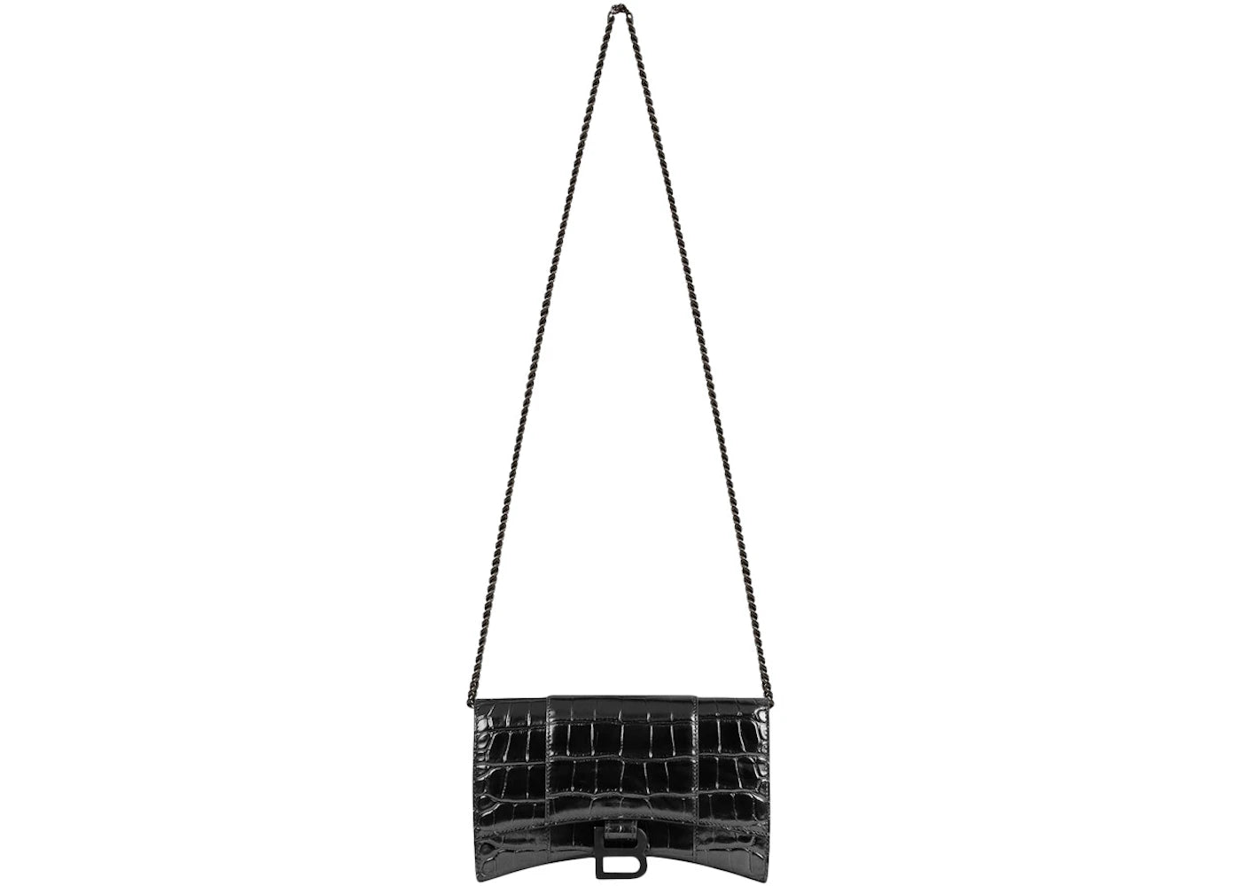 Balenciaga Hourglass Wallet On Chain Crocodile Embossed Black