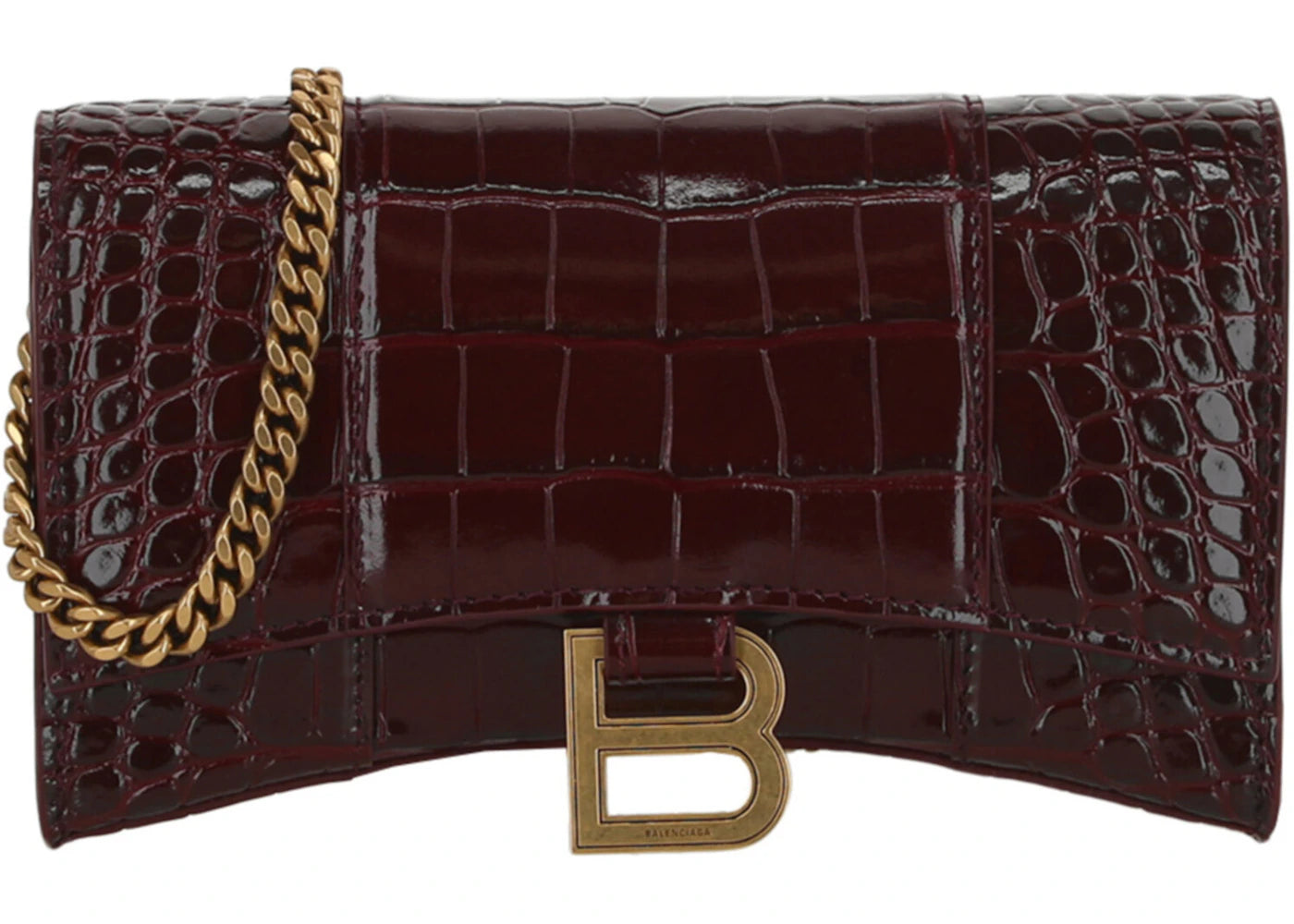 Balenciaga Hourglass Wallet With Chain Dark Red