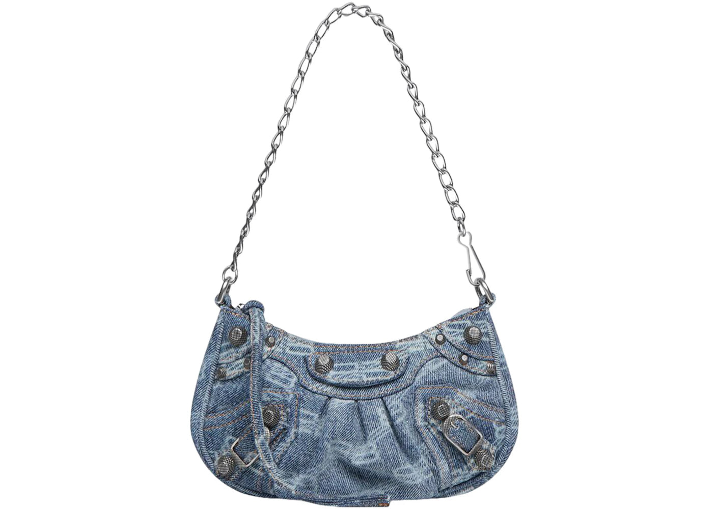 Balenciaga Le Cagole Mini Bag with Chain BB Monogram Bleached Denim