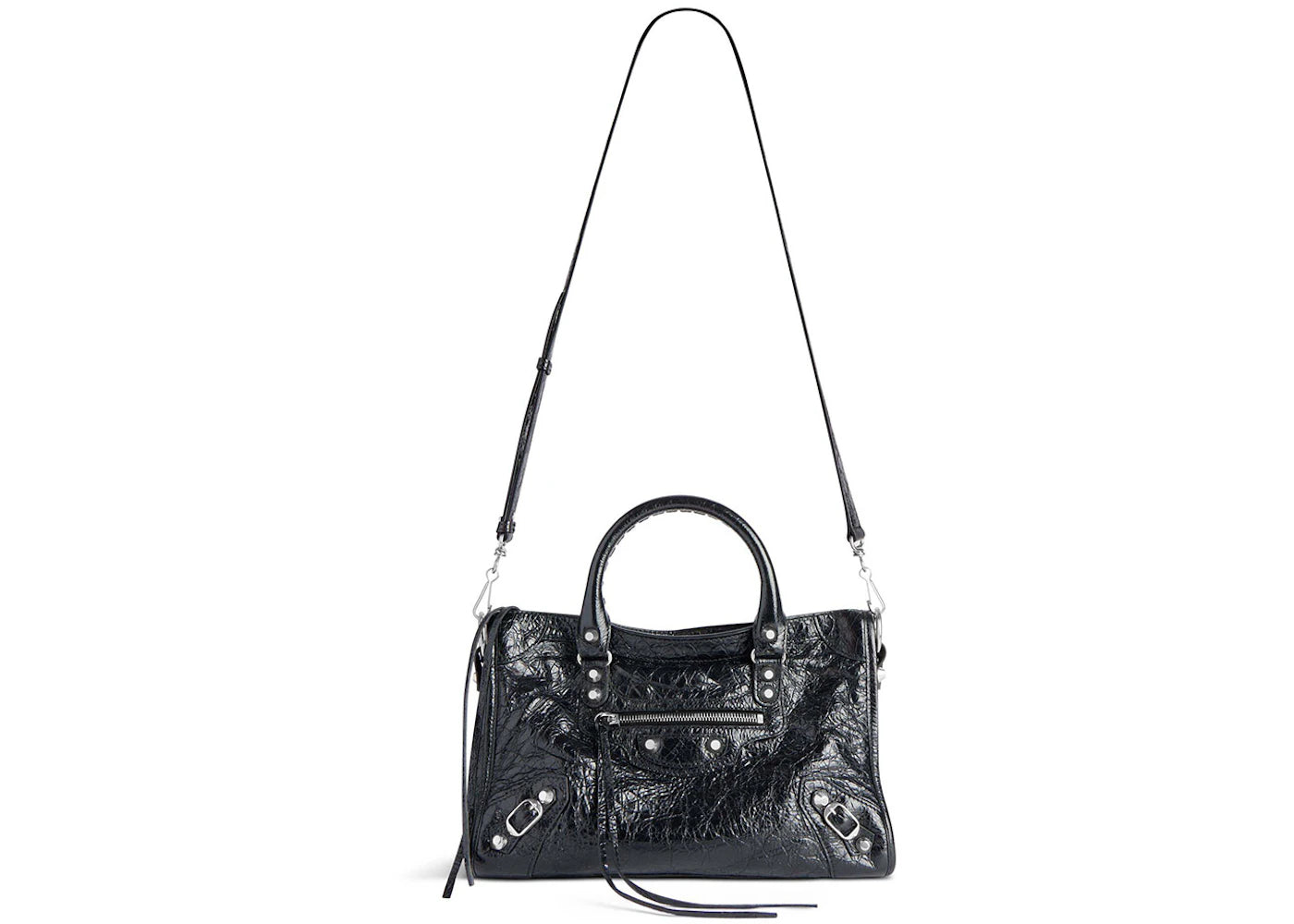 Balenciaga Le City Small Bag In Black Arena Lambskin Shiny Silver Hardware Black (8114422AA9S1000)