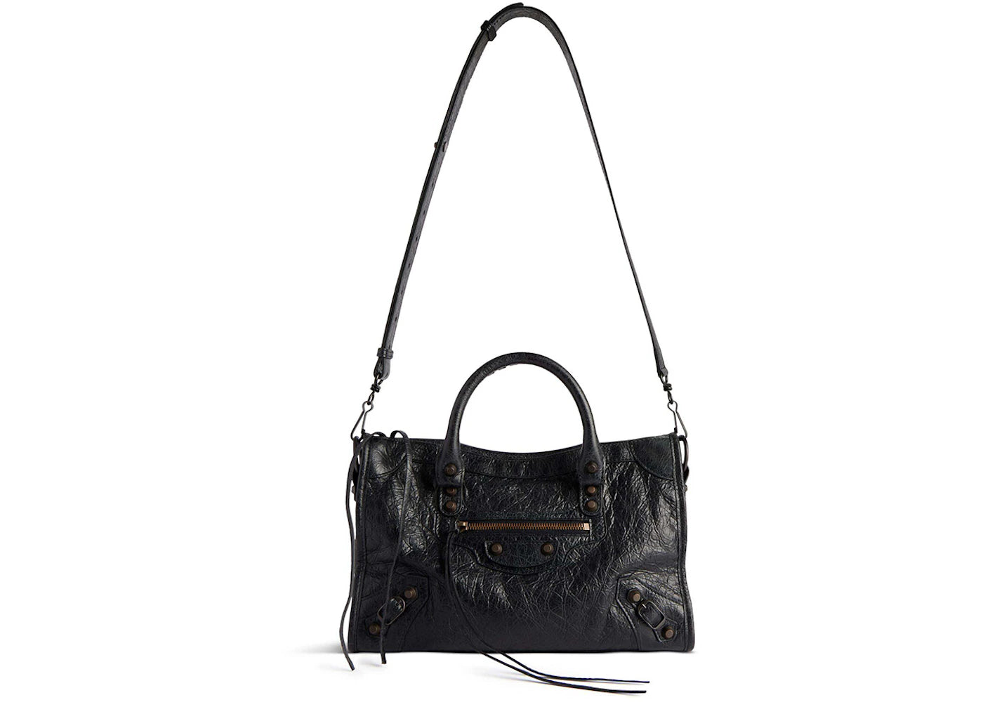 Balenciaga Le City Small Bag In Black Arena Storico Lambskin Brass Hardware Black (8114422ABEK1000)