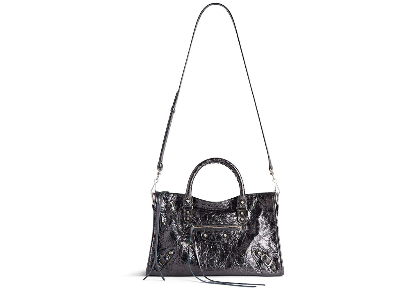 Balenciaga Le City Small Bag In Steel Grey Metallized Arena Lambskin Shiny Silver Hardware Steel Grey (7977892AA9R1314)