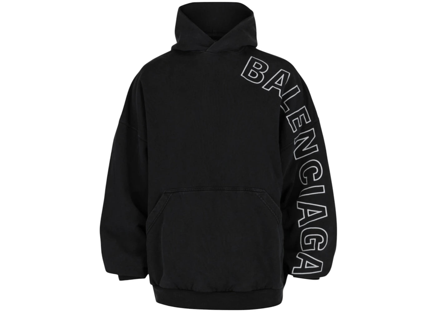 Balenciaga Logo Embroidered Oversized Hoodie Washed Black/White