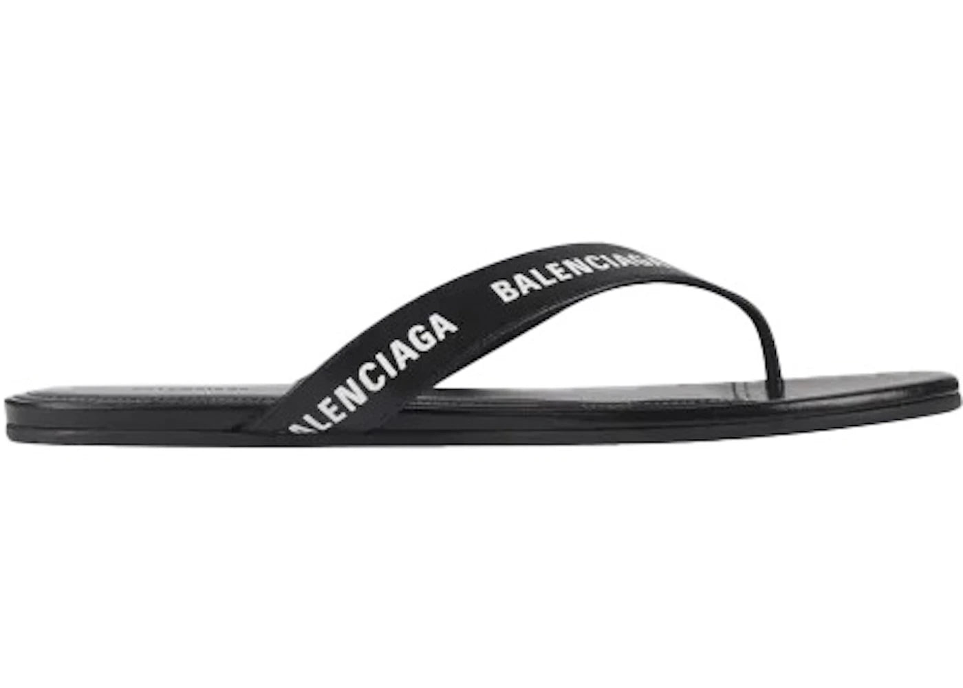 Balenciaga Logo Flip Flops Black White (Women's)