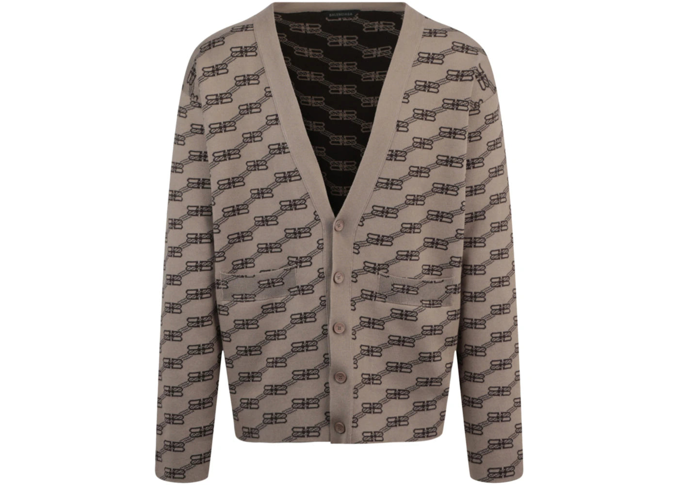Balenciaga Logo Intarsia-Knit Cardigan Beige
