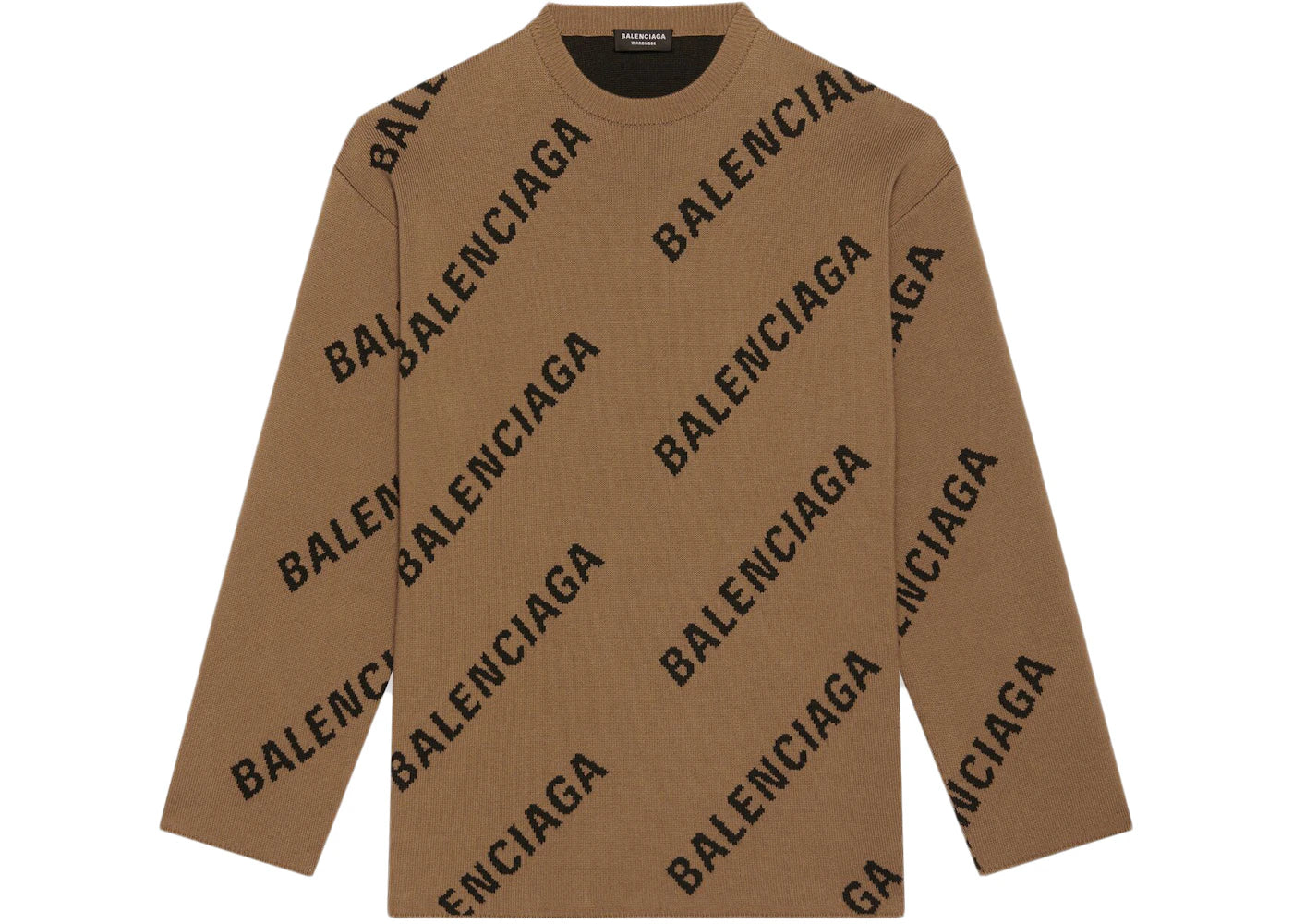 Balenciaga Logo Intarsia Oversized Crewneck Sweater Light Brown