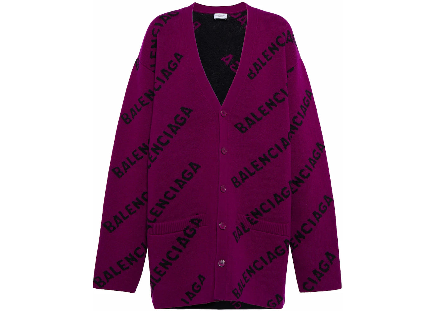 Balenciaga Logo Intarsia Wool Cardigan Purple