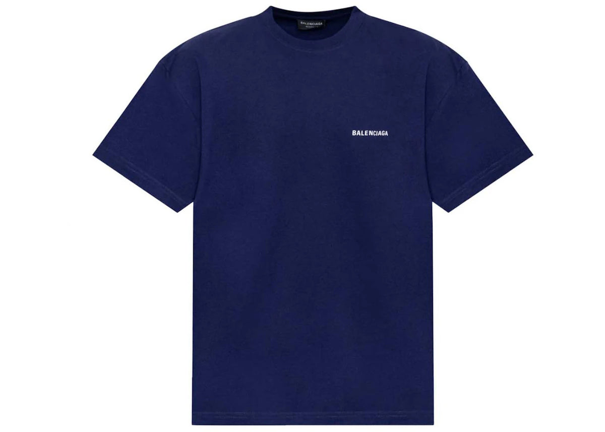 Balenciaga Logo Medium Fit T-Shirt Marine Blue