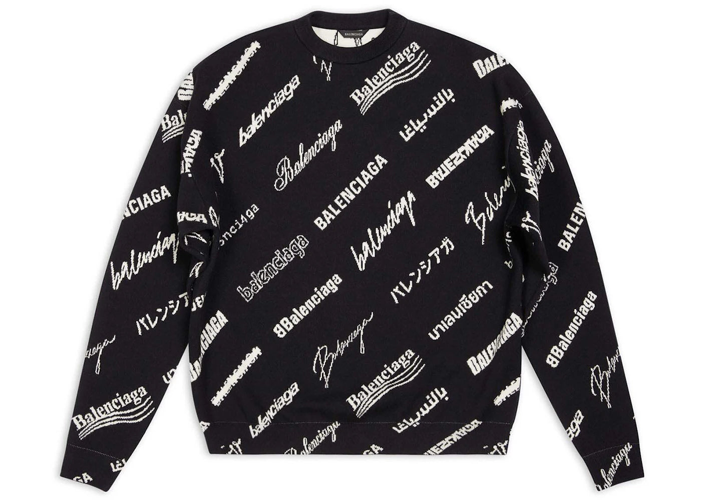 Balenciaga Logo Print Crewneck Sweater Black