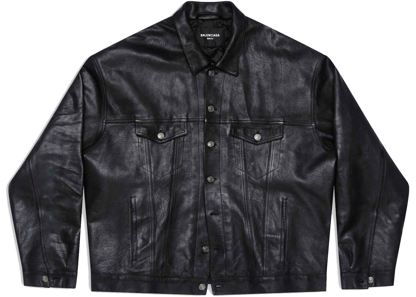 Balenciaga Mens Denim Style Leather Jacket Black