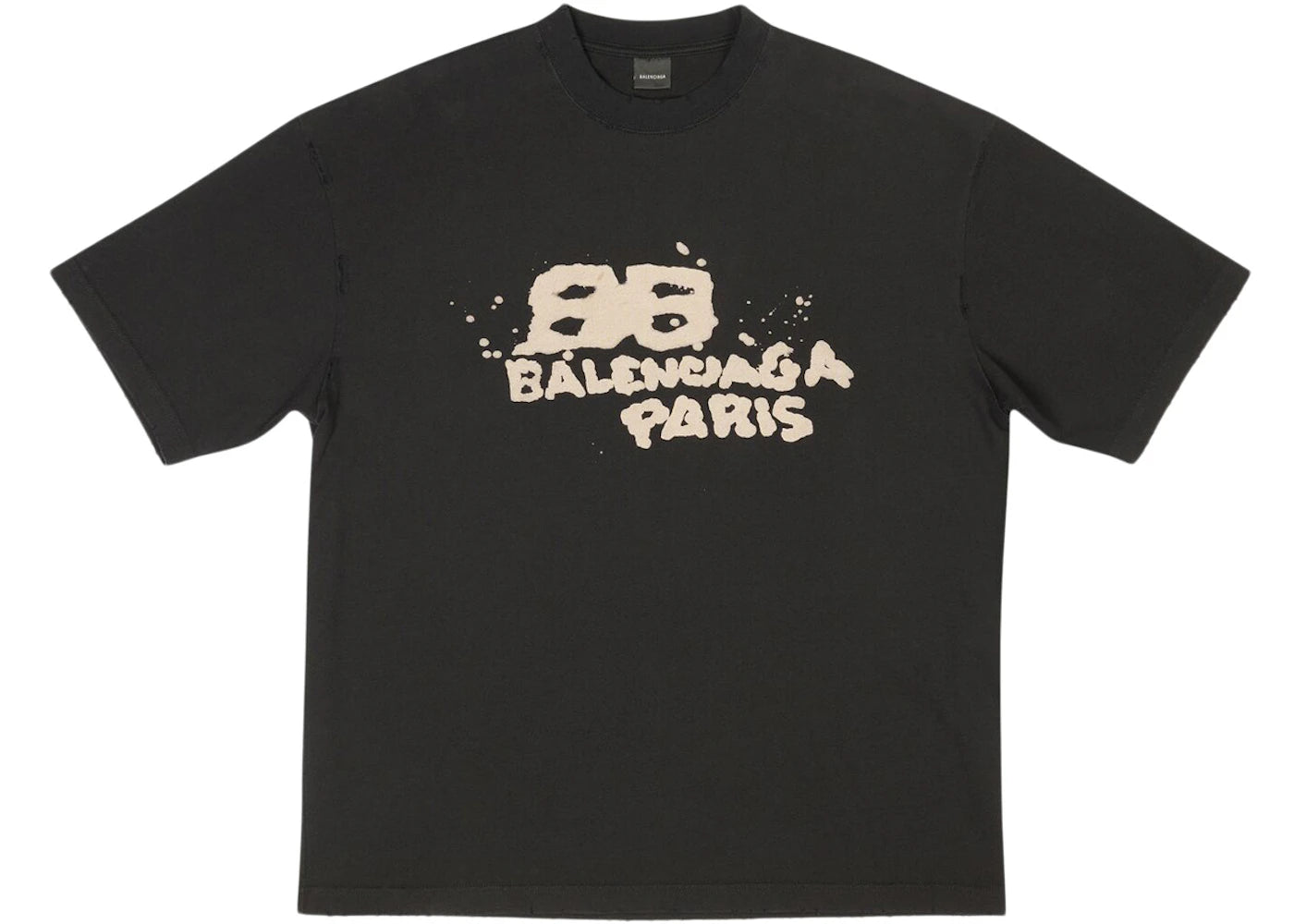 Balenciaga Men's Hand Drawn BB Icon Medium Fit Vintage T-Shirt Black/Beige