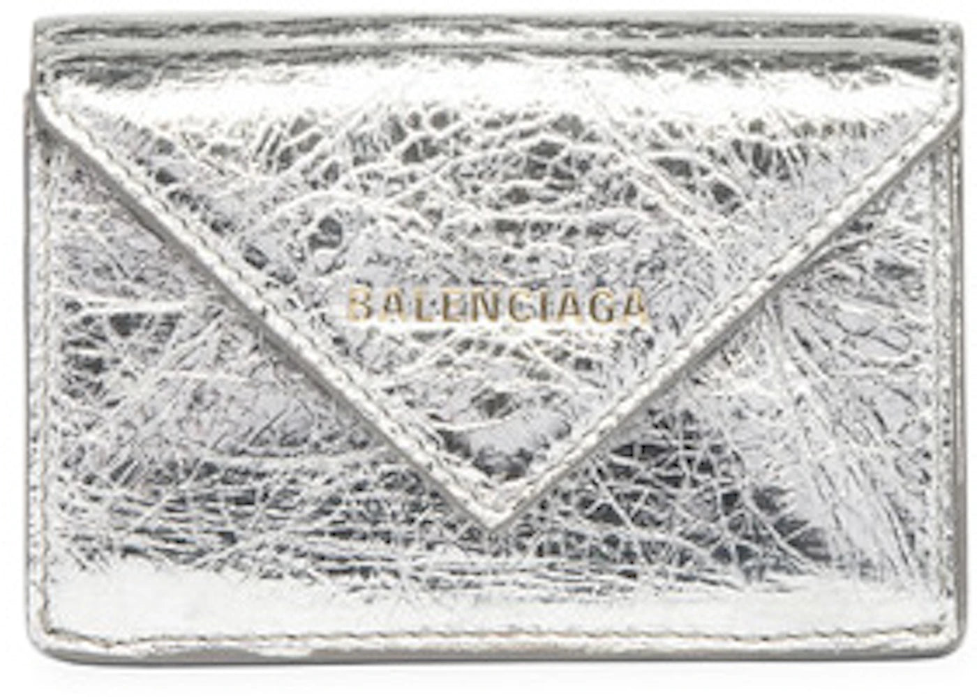 Balenciaga Papier Wallet Metallic Effect Mini Gris Argent