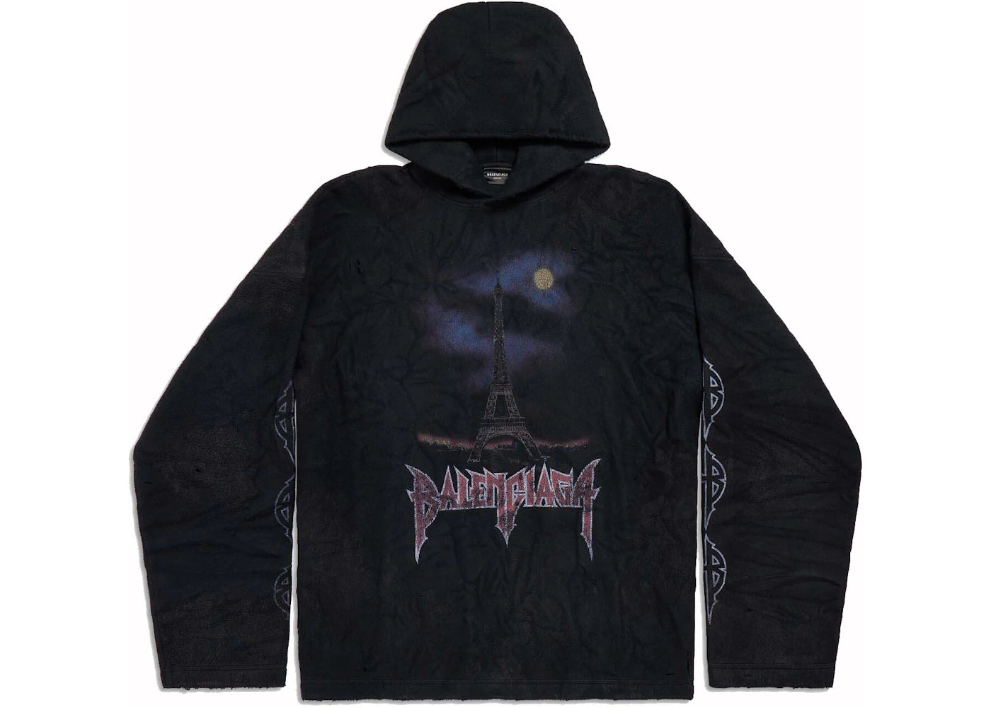 Balenciaga Paris Moon Crinkled Hoodie Large Fit Black
