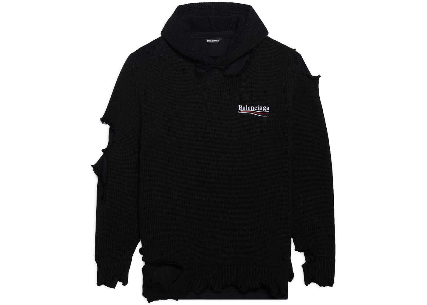 Balenciaga Political Campaign Destroyed Knit Hoodie Black
