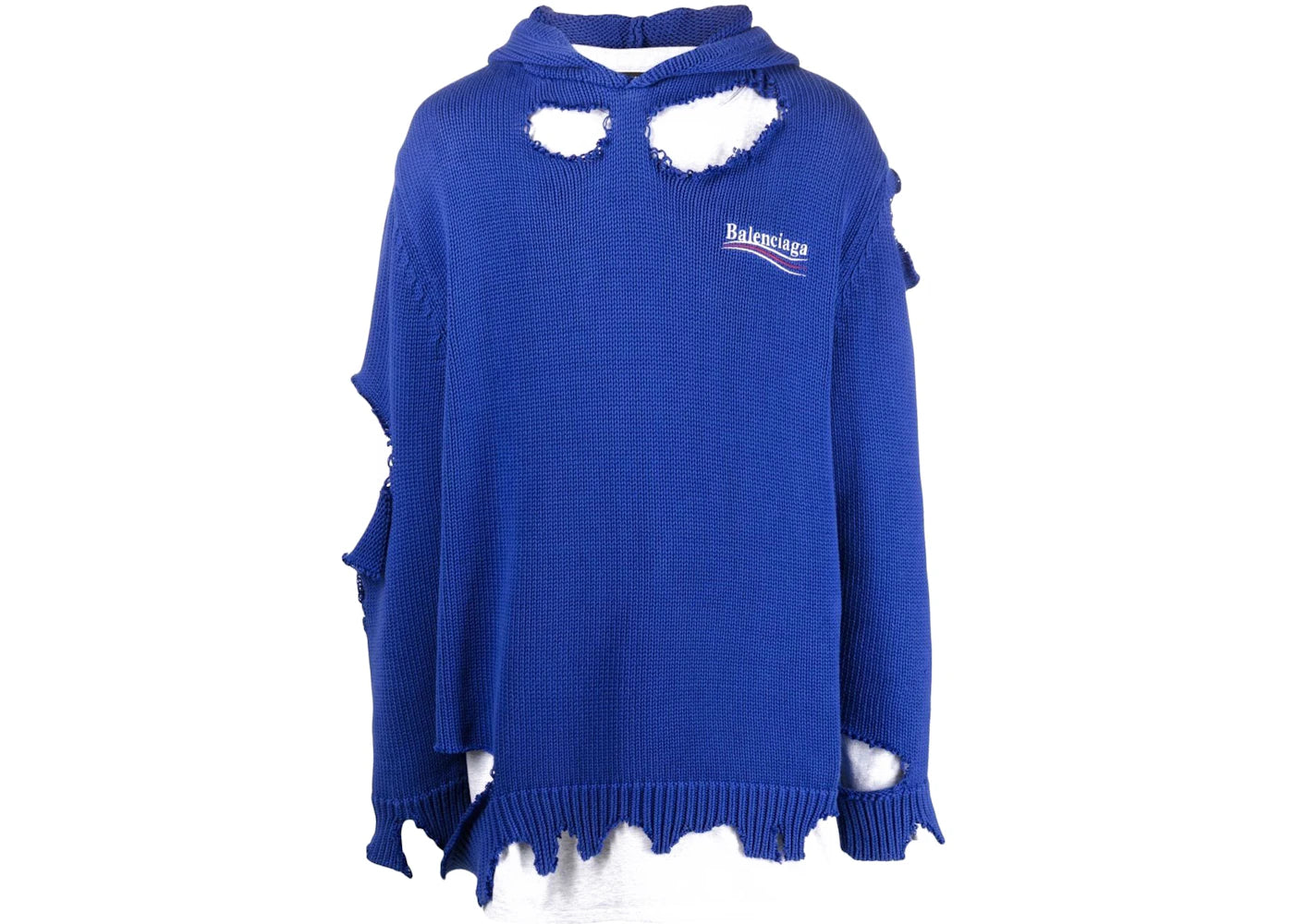 Balenciaga Political Campaign Destroyed Knit Hoodie Blue