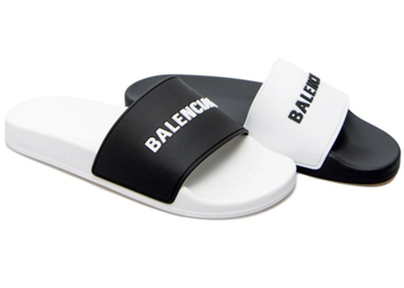 Balenciaga Pool Slides Logo White Black Alternate