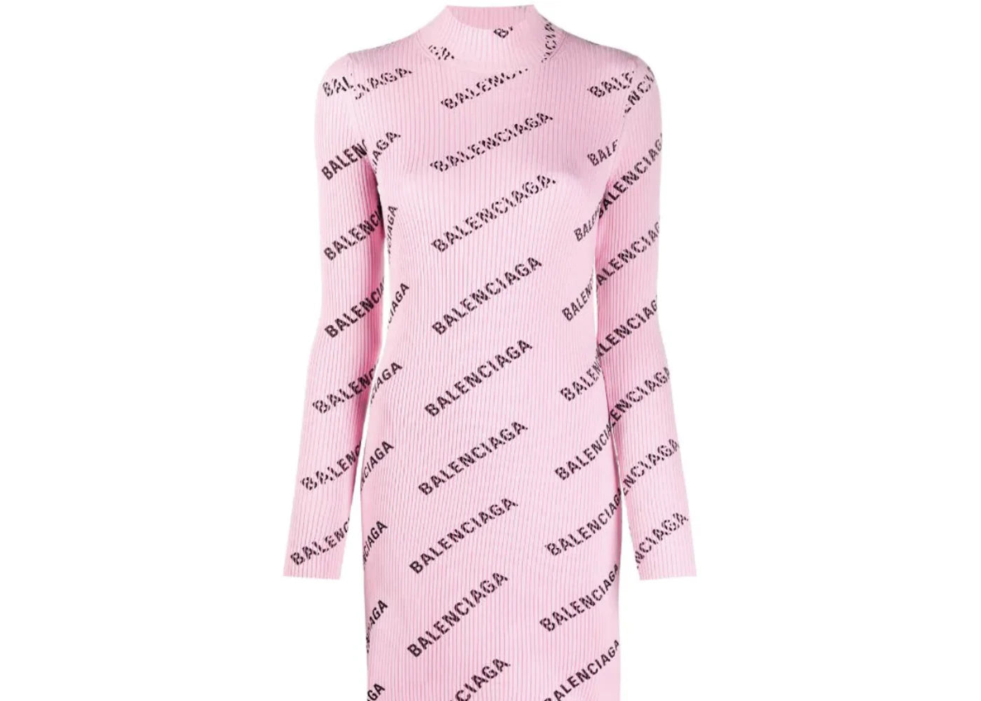 Balenciaga Printed Ribbed Knit Dress Pink