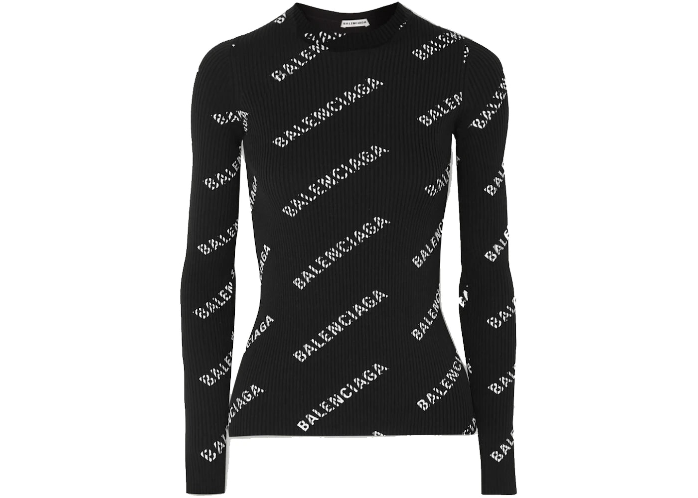 Balenciaga Printed Ribbed Knit Sweater Black