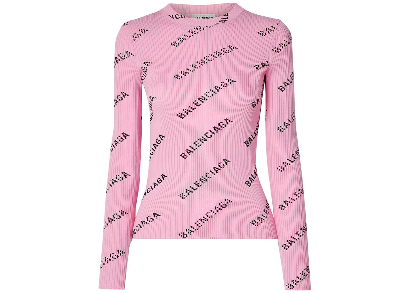 Balenciaga Printed Ribbed Knit Sweater Pink