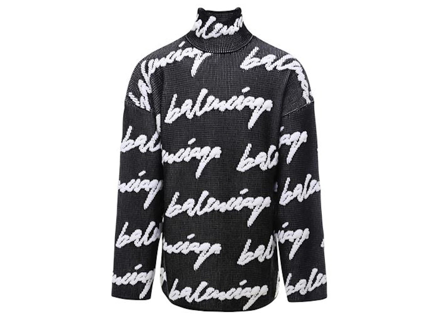 Balenciaga Scribble Logo Turtleneck Jersey Sweater Black/White