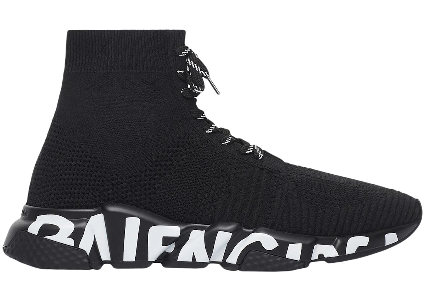 Balenciaga Speed Lace Up Graffiti Recycled Knit Black