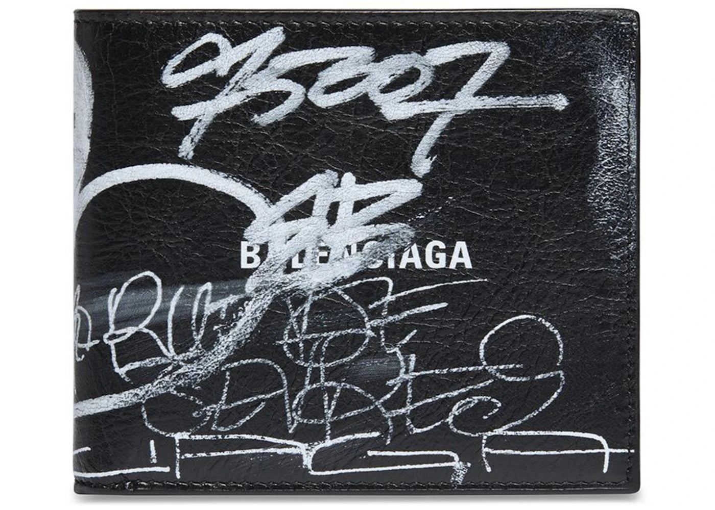 Balenciaga Square Folded Graffiti Wallet Black/White