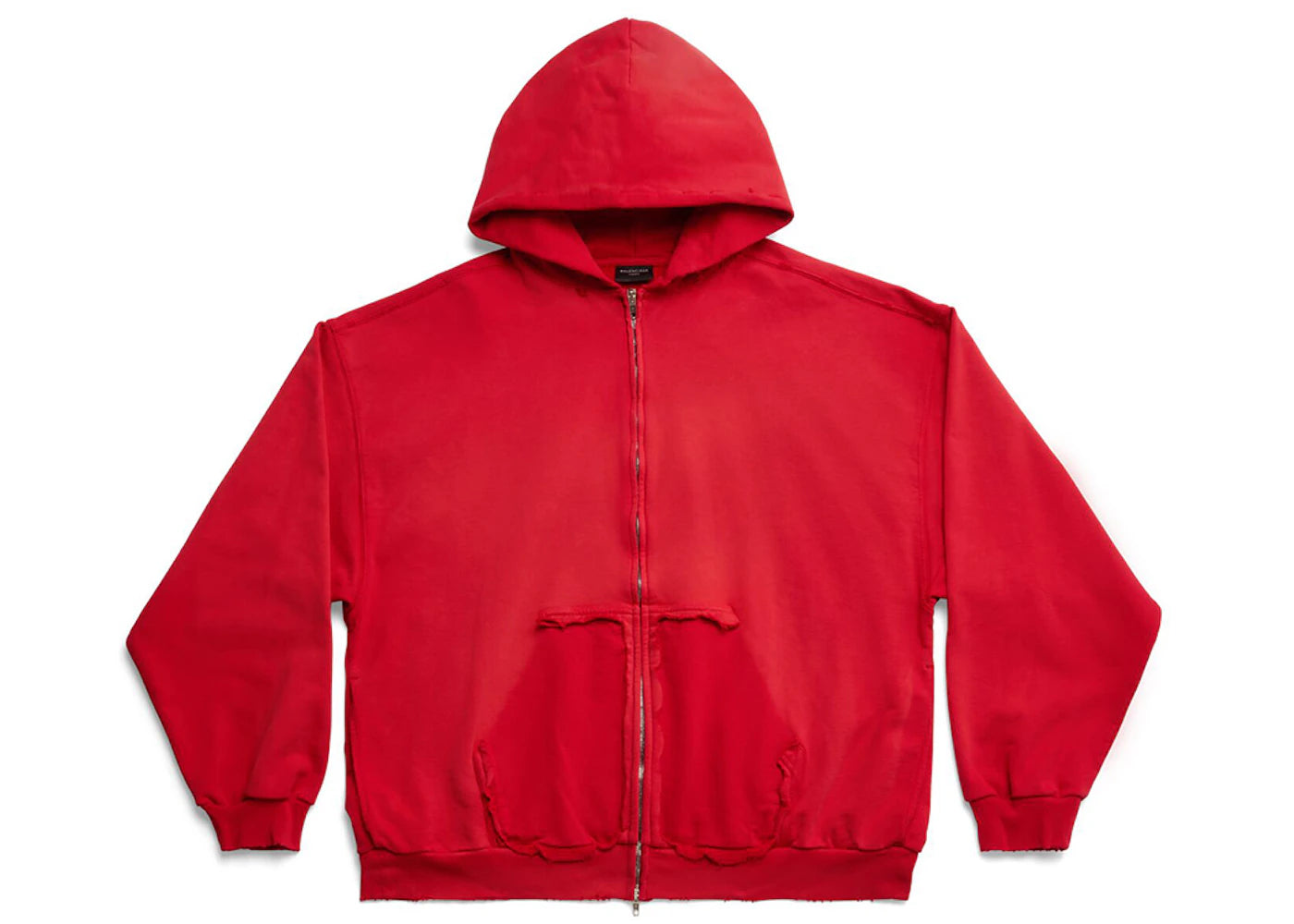 Balenciaga Tape Type Ripped Pocket Zip-Up Large Fit Hoodie Red